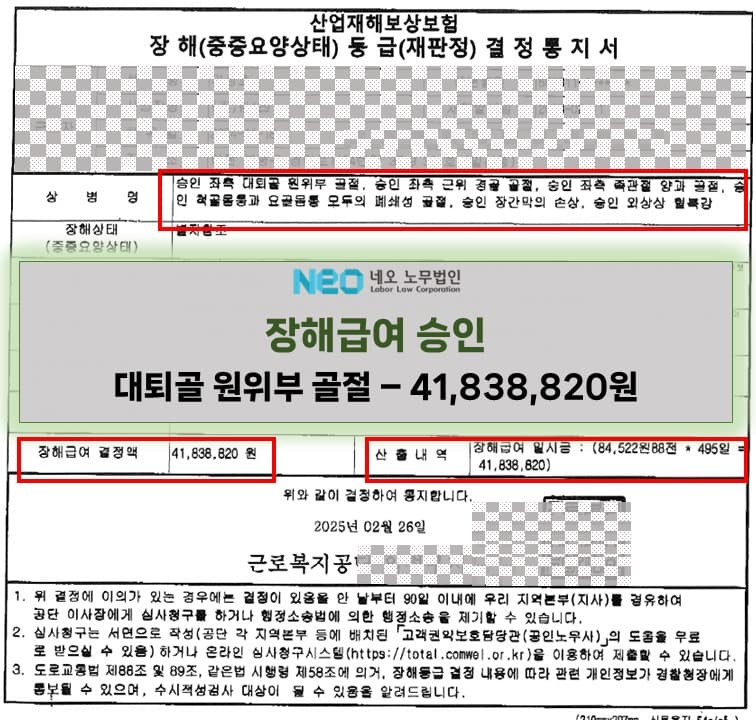 대퇴골 원위부 골절 장해급여 승인사례(41,838,820원) ㅣ 네오노무법인